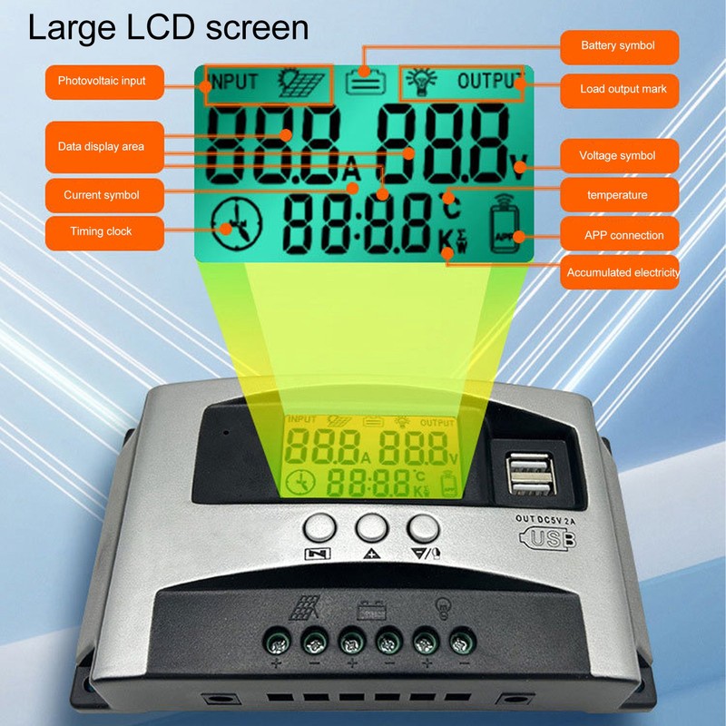 MPPT Solar Charge Controller Bluetooth App Control 12V 24V 36V