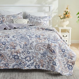 Gogreen Queen Comforter Set - 3 Piece Lightweight All Season Bedding Set, Breathable Comforter with 2 Pillow Cases, Cooling Bed in a Bag for Hot Sleepers, Paisley
