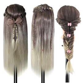 Aofadaning Hair Doll Head - DIY set with free table clips - Perfect for make-up artists, teenage girls and hairdressers - Mannequin head with hair for practising and getting creative (brown2)