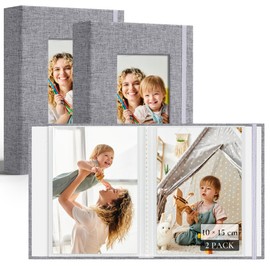 Vienrose Small Photo Albums for 6x4 Photos, 2 Pack Linen Cover Mini Photo Book, 26 Pages Hold 52 Pictures, for Family Memories, Travel Photos, Artwork & Postcard Storage, Keepsake Album，Grey