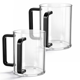 2 Pcs Judaica Hand Washing Cup with Dual Handles 5" Acrylic Clear Negel Vasser Hand Washing Cup for Jewish Ritual Netilat Yadayim Holiday Gifts (Black Handle)