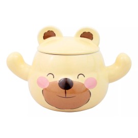 Taza De Ceramica Con Tapa Oso Kawaii Cafe Té  M-0924 Color Amarillo M-0924 Ojos Cerrados