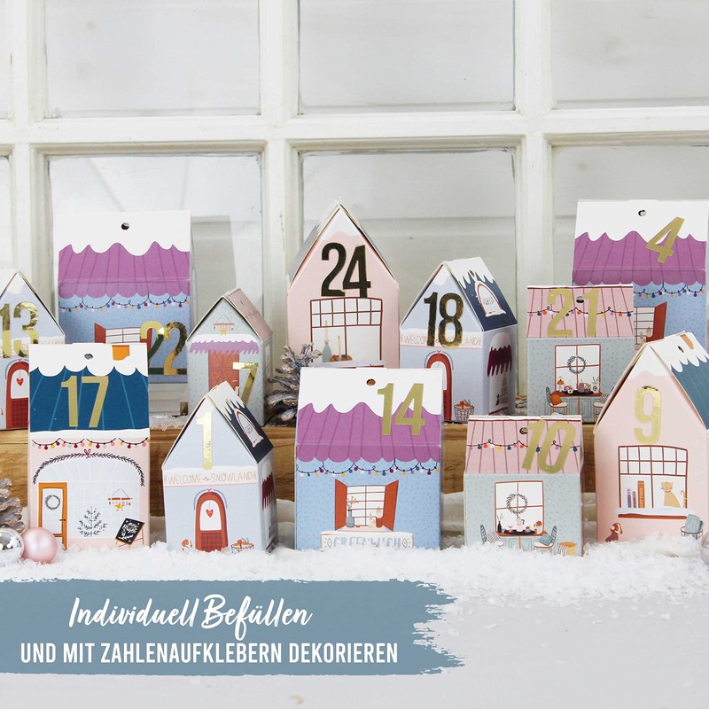 Papierdrachen DIY Advent Calendar for Crafts and Filling - Houses