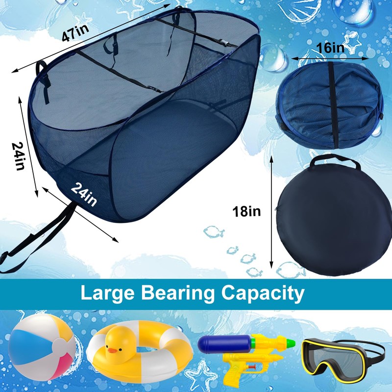 Pop-Up Pool Float Storage Bag,47x23.6x23.6inch Hanging Mesh Organizer Adjustable Pool