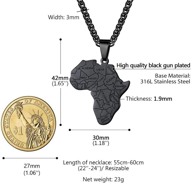 African Map Necklace Stainless Steel Chain Neckless for Men Jewelry