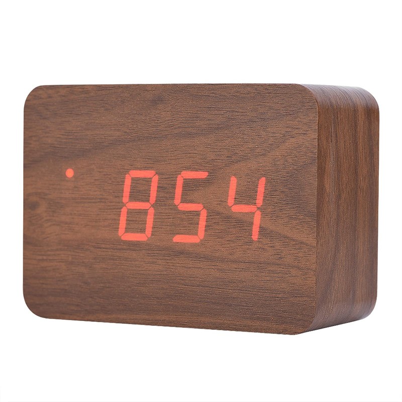 Socobeta Alarm Clock Digital Clock Wooden Electronic Clock with LED