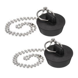 uxcell 2Pcs Drain Stoppers, Rubber Bathtub Stopper Sink Plugs Caps with Hanging Ring and 15" Bead Chains for Bathtub Kitchen Bathroom (Black - 1-1/8" to 1-1/4")