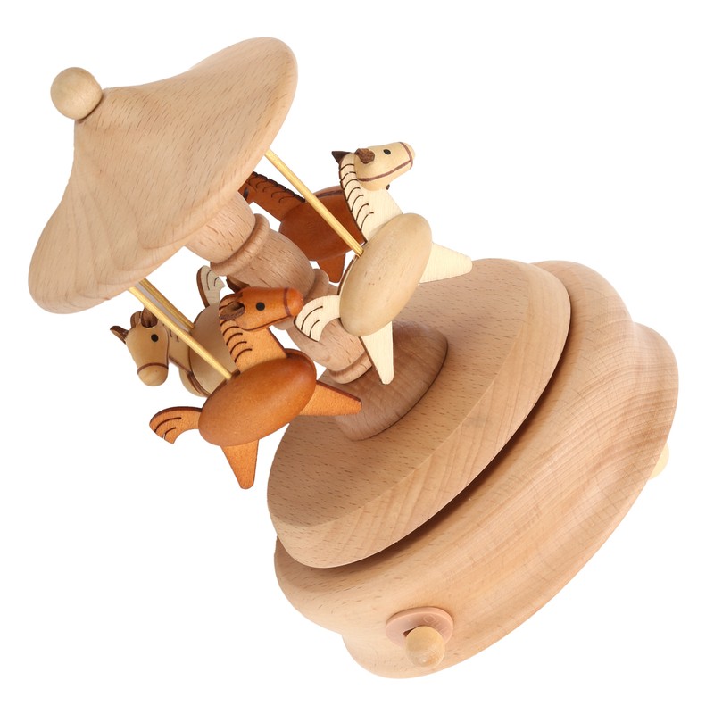 Cute Music Box Wooden Rotating Musical Box Wood Crafts Birthday