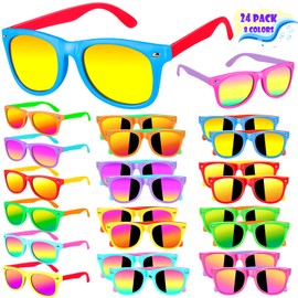 Metemot Kids Sunglasses Bulk Party Favors for Kids 4-8 & 3-5，24 Packs Boys Girls Sunglasses for Kids with UV 400 Protection, Neon Toddler Sunglasses for Kids Birthday,Pool Beach Party Favors