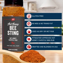 PS Seasoning Bee Sting- Hot Honey Chipotle BBQ Rub 24.5 oz - Dry Meat Rub for Steaks, Pork, Chicken, Beef - Use for Grilling, Smoking or Baking