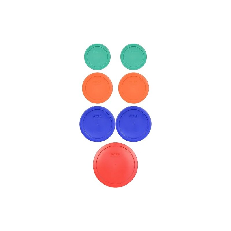 Pyrex (2) 7202-PC Green, (2) 7200-PC Orange, (2) 7201-PC Cobalt