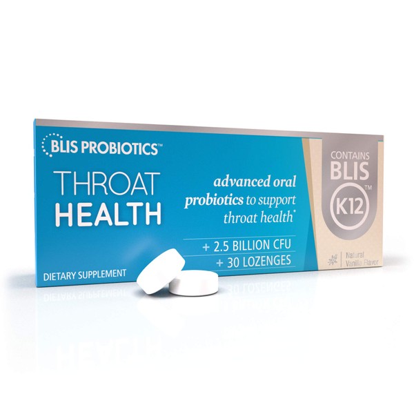 BLIS Probiotics ThroatHealth Oral Probiotics, Most Potent K12 Probiotic Formula Available, 2.5 Billion CFU, Throat Immunity Support & Oral Health for Adults & Kids, Sugar-Free Lozenges (30 Pack)