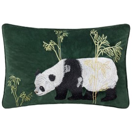 Paoletti Chuan Tranquil Panda Velvet Cushion Cover - Emerald - 40x60cm