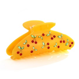WOWORAMA Cherry Hair Claw Clips for Women Yellow Cherry Hair Claws with Crystals Non-Slip Hair Jaw Clips Strong Grip Claw Clip for Fine Hair Accessories