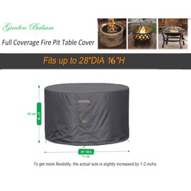 Garden Balsam Fire Pit Cover Waterproof Heavy Duty Fade Resistant Outdoor Firepit Covers Round Fits 22 - 26 inch Fire Pit Table Cover 28" Dia x 16" H Dark Grey