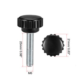 sourcing map M6 x 25mm Metric Male Thread Knurled Clamping Knobs Grip Thumb Screw on Type Plastic Threaded Hand Bolt Knobs Black 12 Pcs