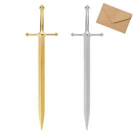 AHANDMAKER 2Pcs 2 Colors Letter Opener Sword Shape Envelope Opener Metal Office Letter Opener Lightweight Hand Envelope Slitter Platinum & Golden, 7.64 Inch