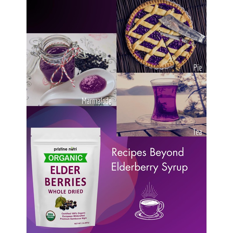Organic Elderberries Dried Bulk | Whole European Elderberry Dried, Wildcrafted