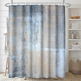 ArtSocket 4 Pcs Shower Curtain Set Abstract Blue Bathroom Set with Shower Curtain and Rugs Beige Grey Blue Brown Modern with Non-Slip Rugs Toilet Lid Cover and Bath Mat Bathroom
