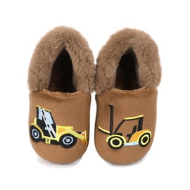 LACOFIA Toddler Boy's Winter Slippers Kids Novelty Warm Plush Indoor Slipper Shoes Brown 6/6.5