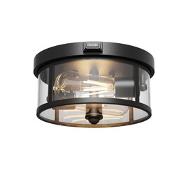 Outdoor Ceiling Light with Motion Sensor 9.3in - Porch Lights Outdoor, E26 Base, Flush Mount, 360° Detection, 3 Modes (Auto/Dusk to Dawn/Always-on), Farmhouse Ceiling Light for Porch, Entryway