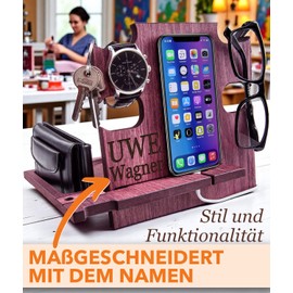 Wooden Docking Station Desk Organiser Storage Holder - Gift Idea for Men, Christmas Gift for Him