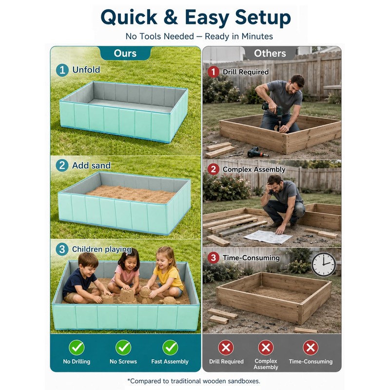 50" Foldable Sandbox for Outdoor, Heavy Duty Oxford Cloth Portable