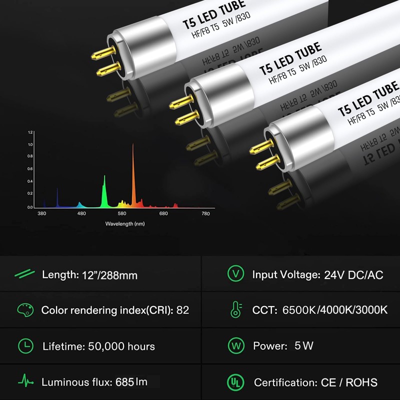 IHYCTV T5 LED 12", G5 5W 685lm 6500K F8T5/DL LED