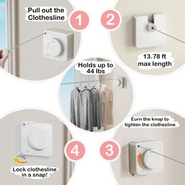GLVJINETD Retractable Clothesline，Clothes line Outdoors,Retractable Laundry line Indoor,Retractable Clothesline Indoor with a Tightening Device(White)