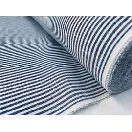 Candy Stripe Linen Fabric Light Cotton Material Cute Striped White Lines Home Decor, Dressmaking - 150cm Wide (Navy Blue (2 Metres))