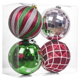 Valery Madelyn 4ct 150mm Classic Collection Splendor Red Green White Shatterproof Christmas Ball Ornaments Decoration,Themed with Tree Skirt(Not Included)