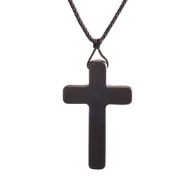 COLORFUL BLING Wood Cross Necklace With Cord String Chain Natural Wooden Pendant Necklace for Men Women Catholic Rosary Religious Prayer Jewelry-ebony