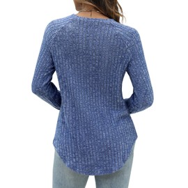 MixShe Womens Sweaters Long Sleeve Shirts for Women Tunic Tops Loose Fit Dressy Crew Neck Pullover Basic Sweater Blue Small