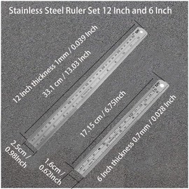 YYJ HOME Ruler 12 Inch (30 cm) and Ruler 6 inch (15 cm) Both Side Have Centimeters and inch Ruler, Stainless Steel Ruler 12 inch and Metal 6 inch Ruler, Drawing Ruler, Measuring Ruler Silver