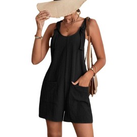 XFSRG Jumpsuit Women's Elegant Short Sleeveless Summer Romper Casual Outfits Loose Tight Fit Bodysuit Women Black with Pockets One Piece Outfits, black, M