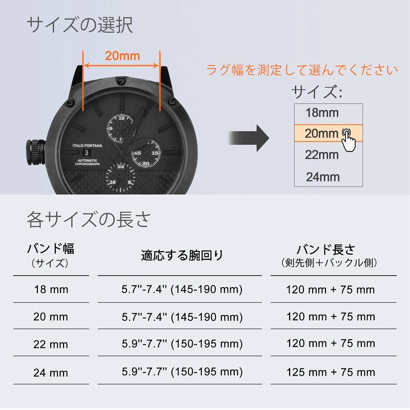 Wocci Watch Strap,0.71, 0.79, 0.87, 0.94 inch (18, 20, 22,