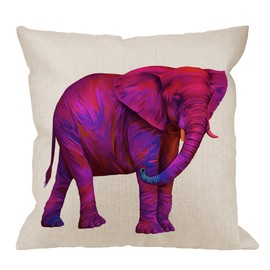 HGOD DESIGNS Elephant Pillow Cover,Decorative Throw Pillow Colorful Elephants Pillow Cases Cotton Linen Outdoor Indoor Square Cushion Covers for Home Sofa Couch 18x18 inch Purple