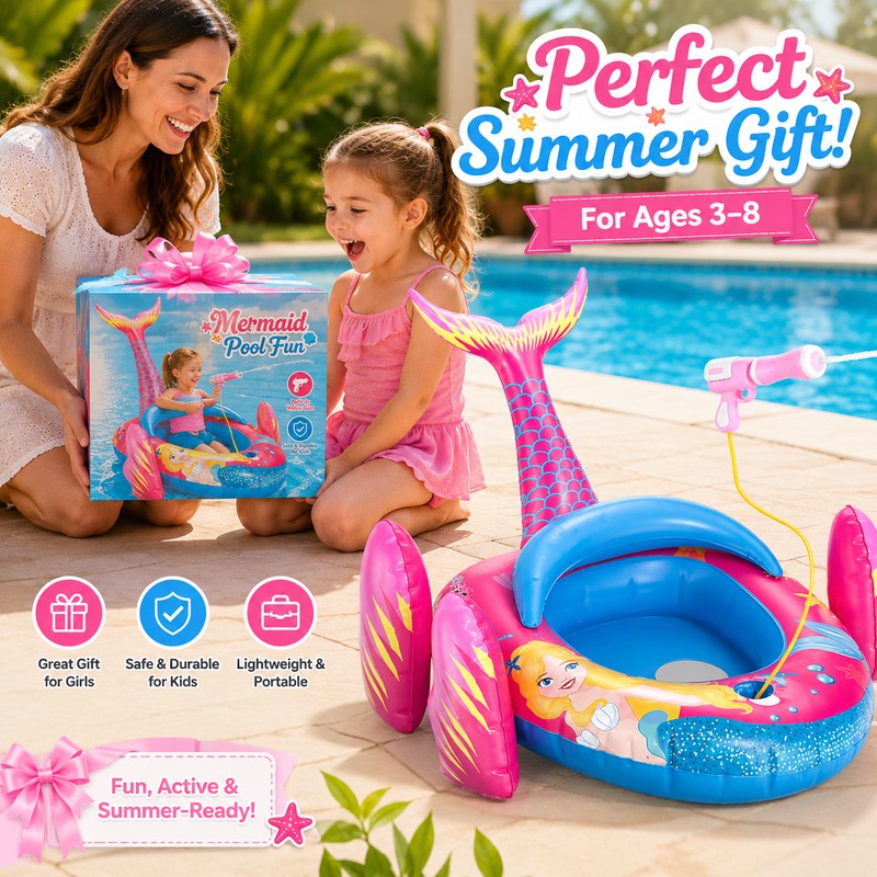 Kids Inflatable Pool Float with Water Gun – Ride-On Water