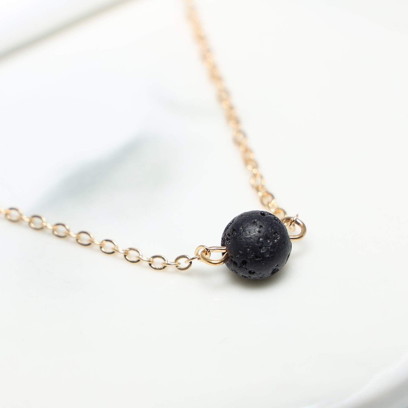 TseenYi Boho Bead Necklace Choker Gold Lave Stone Pendant Necklace