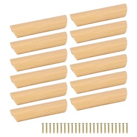 sourcing map 12Pcs Wood Drawer Pulls Handles, 96mm/3.78" Hole Spacing Beech Wood Cabinets Drawer Knobs Pull Handles for Kitchen Cabinets Dresser Furniture, Wood Color