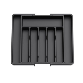 XIANTIAN Cutlery Drawer Organiser, Expandable Drawer Organiser ，Tray with 6-8 Compartment Holders, 33-57 x 38 x 5 cm (black)