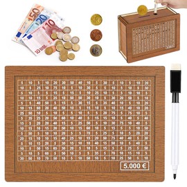 Wooden Money Box, Retro Money Box, Storage Box, Piggy Bank with Marker, Money Box with Numbers, Wooden Piggy Bank with Savings Target for Adults and Children