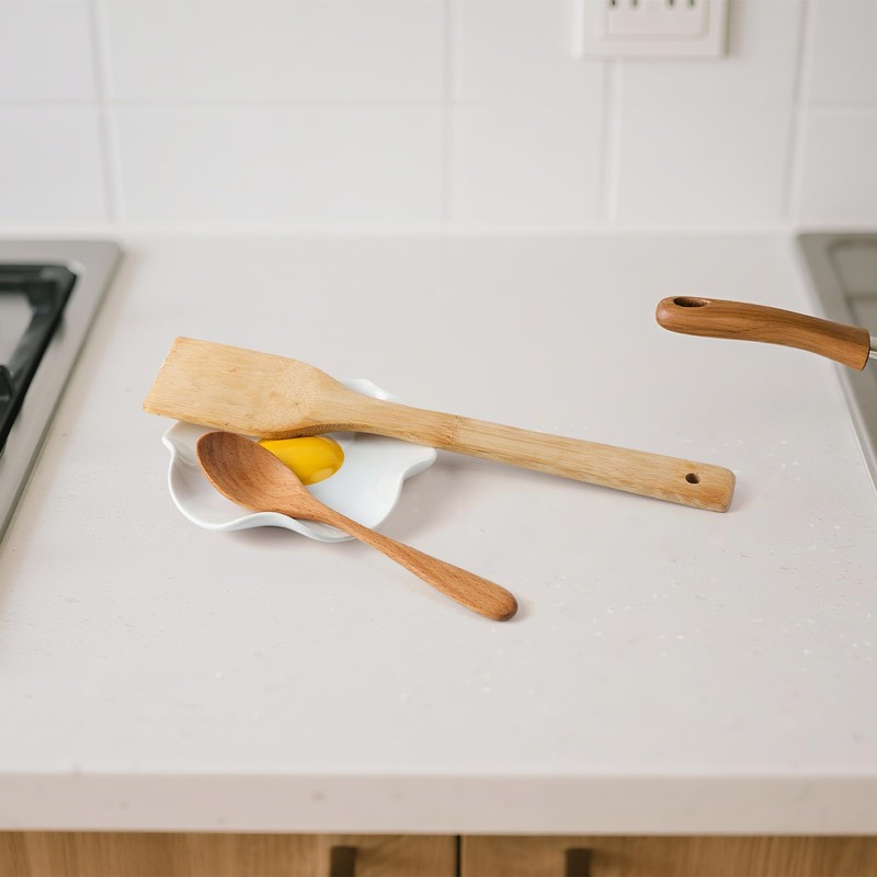 2Pcs Egg Spoon Rest Handmade Ceramic Cooking Stove Top and