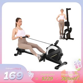 Home Rowing Machine by Hartwares: 77lbs High-Resistance Magnetic Rower with 16 Quiet Resistance Levels,LCD Monitor,App Compatibility,and Smooth Rowing Experience