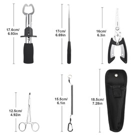 DONQL 5pcs Fishing Tool Set, Fishing Pliers, Fish Lip Gripper, Fish Hook Remover Tool Line Cutter with Sheath Lanyard, Multifunctional Fly Ice Fishing Gear, Saltwater Resistant Fishing Gifts
