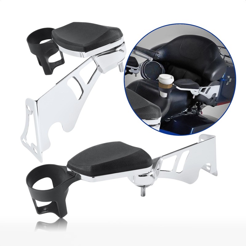 Passenger Armrests, with Cup Holders Adjustable Armrest for Harley Touring