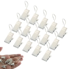 PDETVEO 50PCS Small White Metal Curtain Hangers Clips, 1.3 Inch Heavy Duty Hook Clip for Home Decoration, Photos, Art Craft Display and Indoor Outdoor Activities Supplies