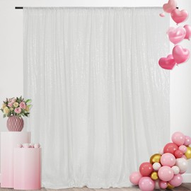 SquarePie Sequin Backdrop 10FT x 10FT White Photography Background Sparkly Curtain for Wedding Party Decoration