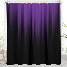 AAtter Purple and Black Shower Curtain Ombre Abstract Striped Dark Plum Adult Women Cool Decorative Gothic Gradient Extra Long XL Large Home Bathroom Decor Bathtub Set with 12 Hooks, 72x84, Gradient
