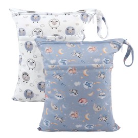 ALVABABY 2pcs Cloth Diaper Wet Dry Bags Waterproof Reusable with Two Zippered Pockets Travel Beach Pool Daycare Soiled Baby Items Yoga Gym Bag for Swimsuits or Wet Clothes LZD2122